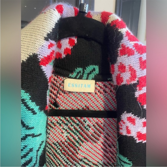 Essitam - Multicolor Patterned Belted Knit Sweater Wrap - Sz. S - Picture 2 of 5